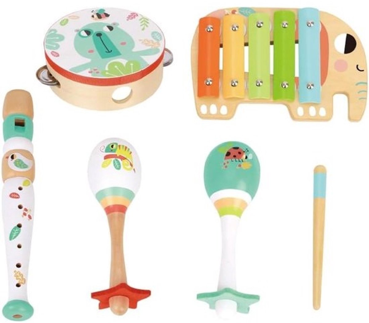 Houten Muziekinstrumenten Set - Kinder Muziek Speelgoed - Muziek Ontdekken - Duurzaam FSC Hout - 6 Delig - Meerkleurig