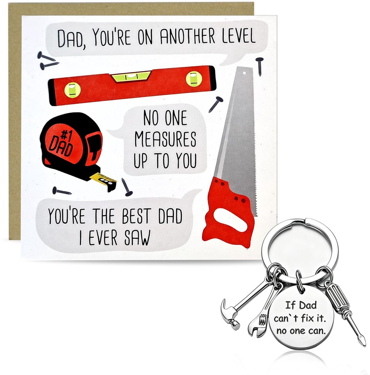 Sleutelhanger en Kaartenset voor Vaderdag - Roestvrij Staal, 3-delig