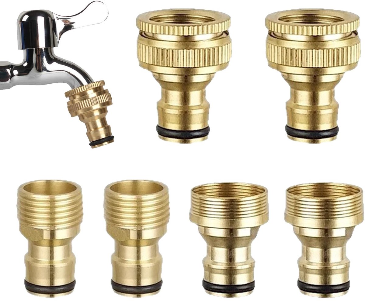 Set van 6 Messing Tuinslang Adapters - Universele 1/2 en 3/4 Inch Verbindingen