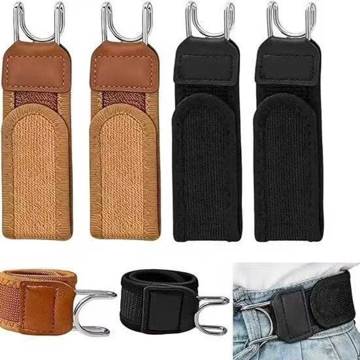 VHV-Gesploze riem - Riem zonder gesp - Onzichtbaar - Set van 4 - Verstelbaar - Comfortabel - Elastische broekriem - Voor jeans - Heren en dames - 14.5cm - Zwart & Bruin