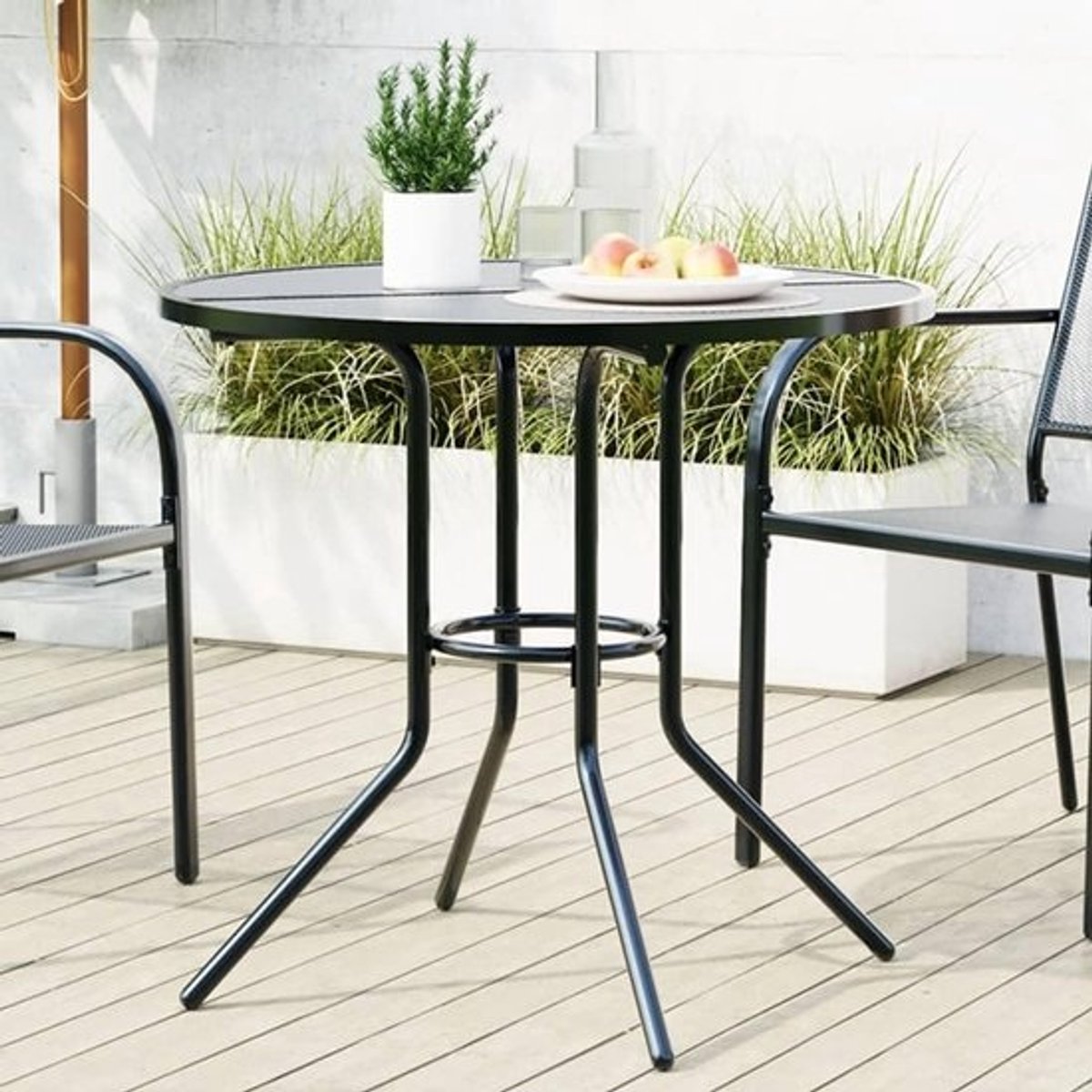Terrastafel Rond - Balkontafel Tuinstafel - Buiten Zitten - Gepoedercoat Staal - 80 x 725 cm - Antraciet