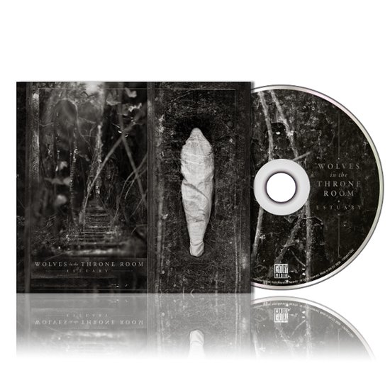 CD en hoes van Wolves In The Throne Room - Estuary. Zwart-wit met donkere, bosachtige beelden.