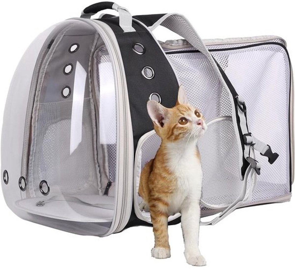 Huisdierrugzak met Bubble Venster - Kattenrugzak Transparant - Reizen met Huisdier - Uitbreidbaar Achterpaneel - Tot 5.9 kg - Zwart