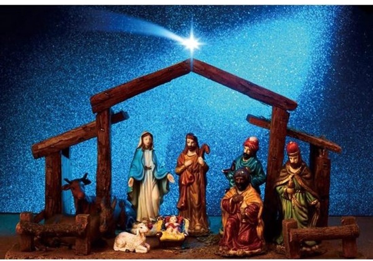 Kerstkribbe Achtergrond - Fotografie Doek Decoratie - Feestelijke Fotografie - Aanpasbaar Formaat - 35x25m - Blauw
