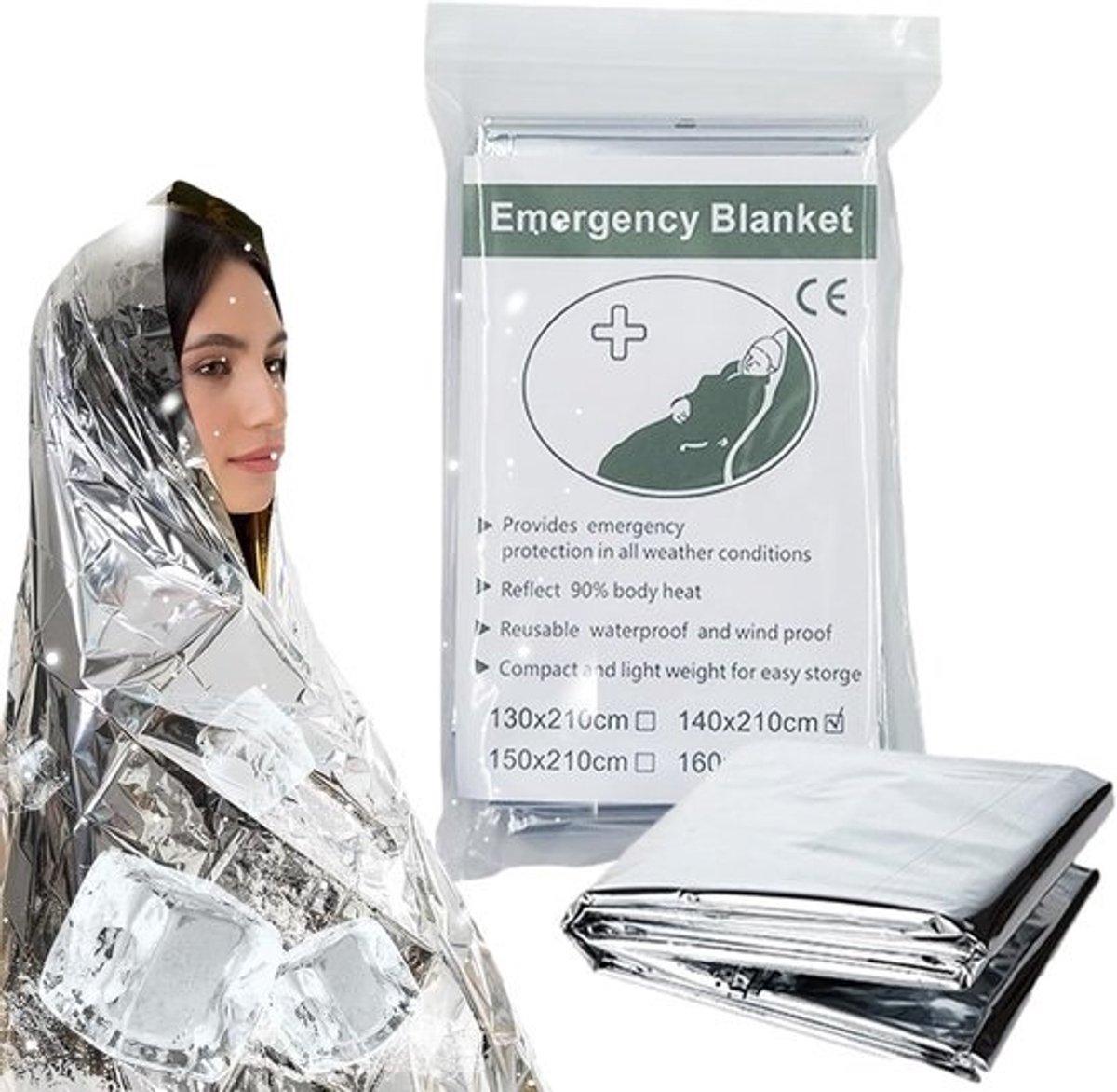 Ruimtedeken - Nooddeken Survival - Buiten Overleven - Thermisch Reflecterend - 160x210cm - Zilver