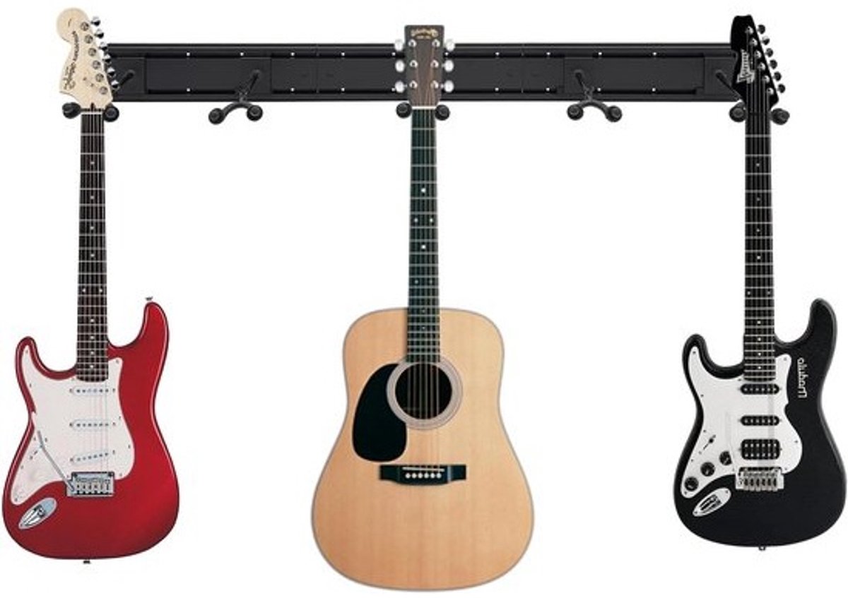 Gitaar Ophangsysteem - Muurhanger Gitaar - Muziek Opslag - Vijf Verstelbare Haken - 130 cm Lengte - Zwart