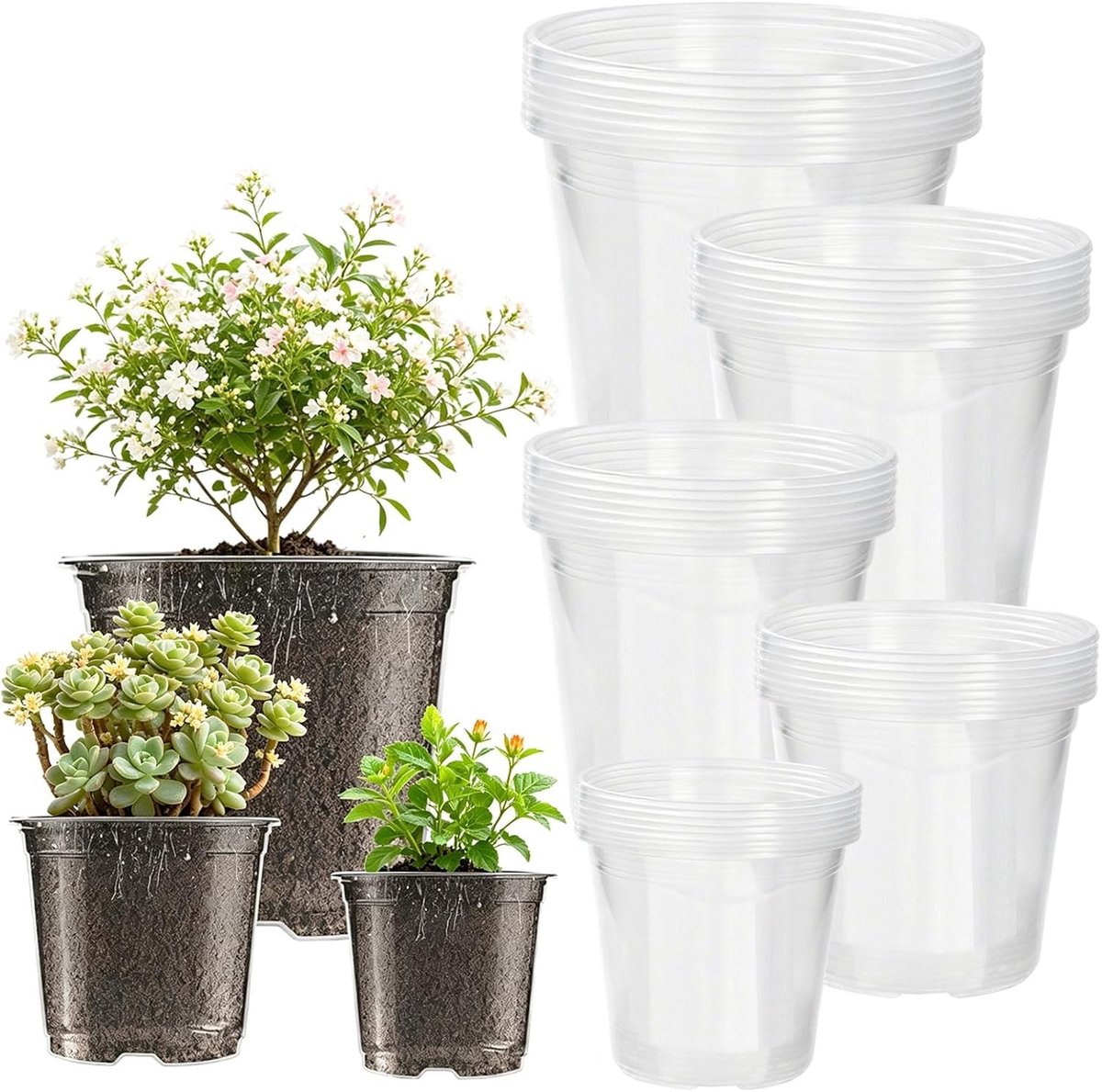 Transparante kweekpotten set van 45 stuks, ideale plastic plantenpotten voor zaadling en tuinieren