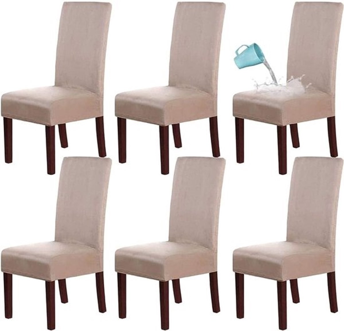 Eetkamerstoelhoezen - Stoelhoezen Meubelbeschermers - Stoelen Vernieuwen - Waterafstotend Suèdemateriaal - Set van 6 - Kaki