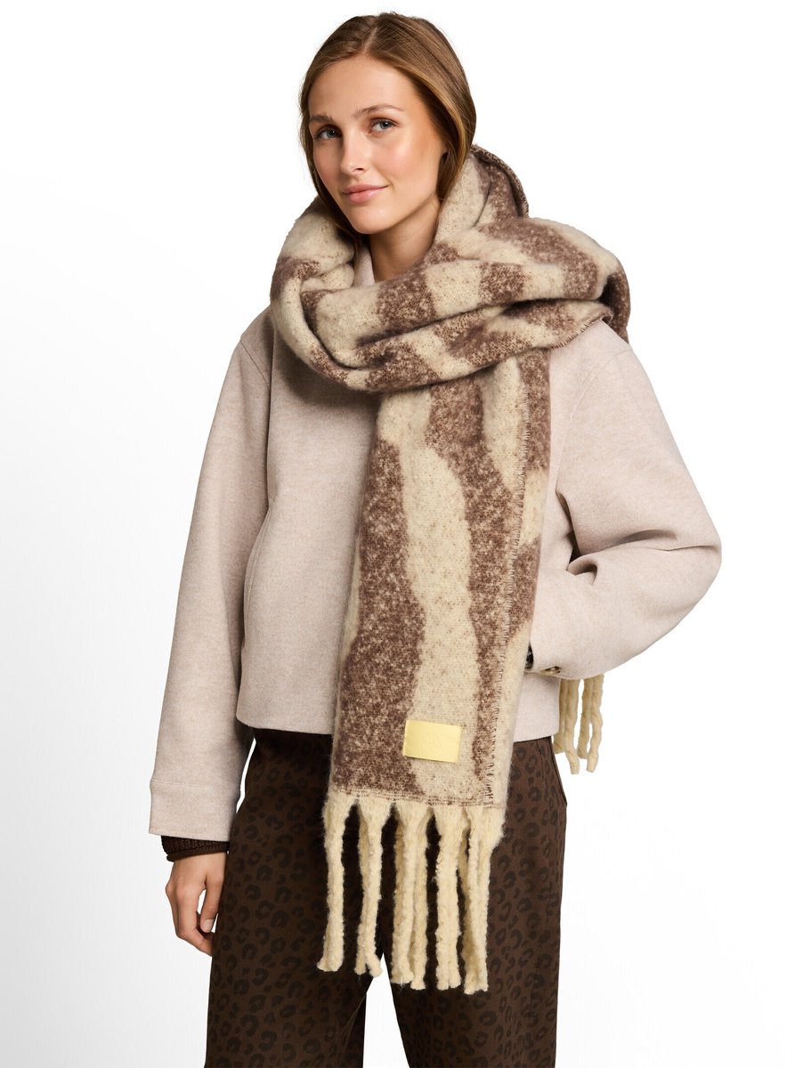 Tom Tailor Denim - Gezellige sjaal met patroon - Maat ONESIZE - brown beige zebra print