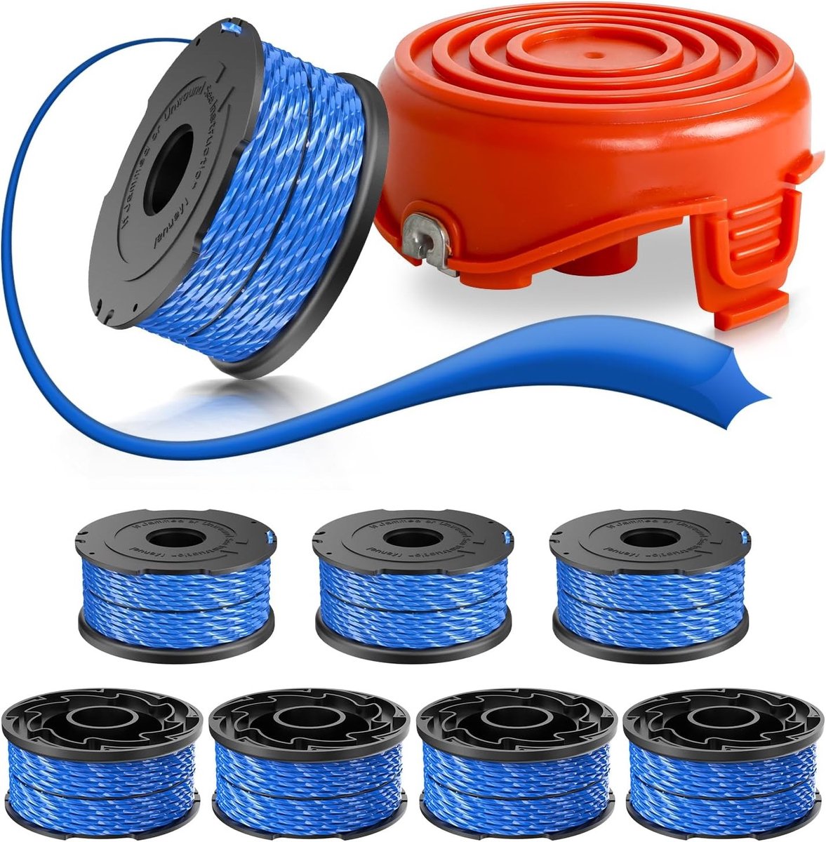 Vervangingsspoel voor grastrimmer, 12.2m x 1.65mm, geschikt voor diverse modellen, inclusief 8 spoelen en 1 beschermkap