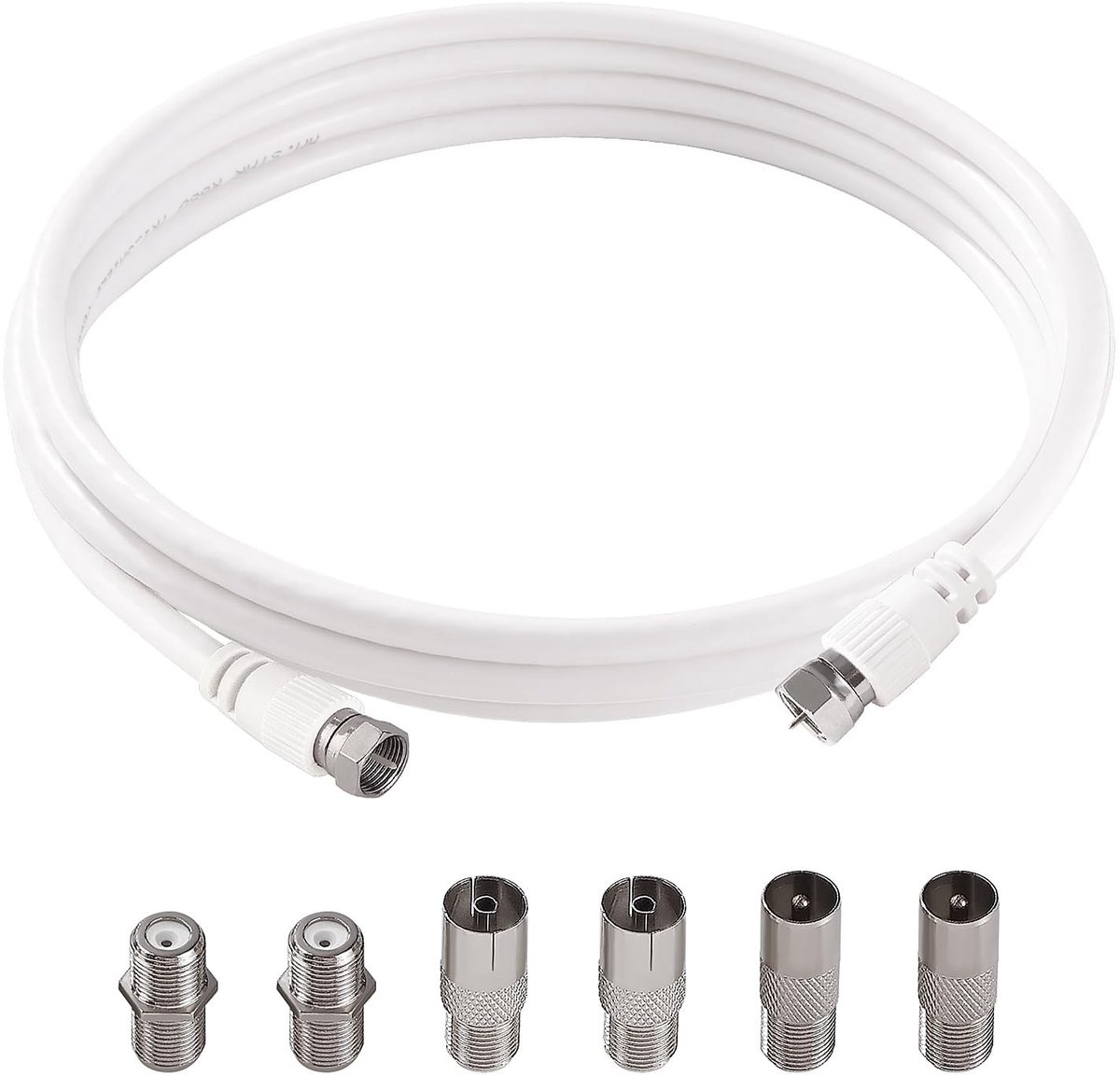 75 Ohm RG6 Coaxkabel 1m, F Male naar F Male, Hoge Snelheid TV Antenne Kabel met 6 Verlengstukken voor Kabelbox, TV, Satelliet en Digitale Router