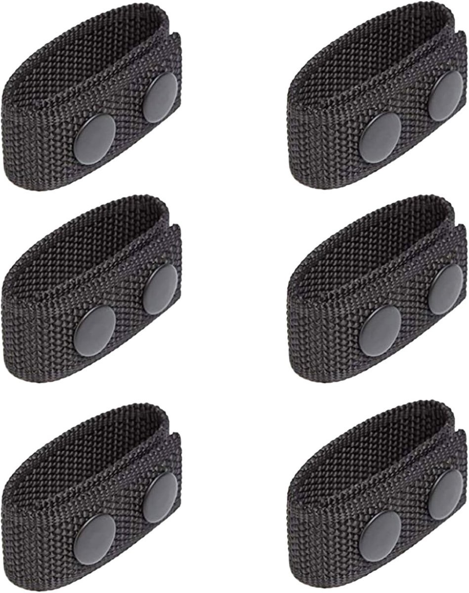 Zwarte Nylon Duty Belt Keeper Set van 6 - Duurzame Belt Holder met Dubbele Snap Knoppen voor Outdoor, Camping en Politiegebruik