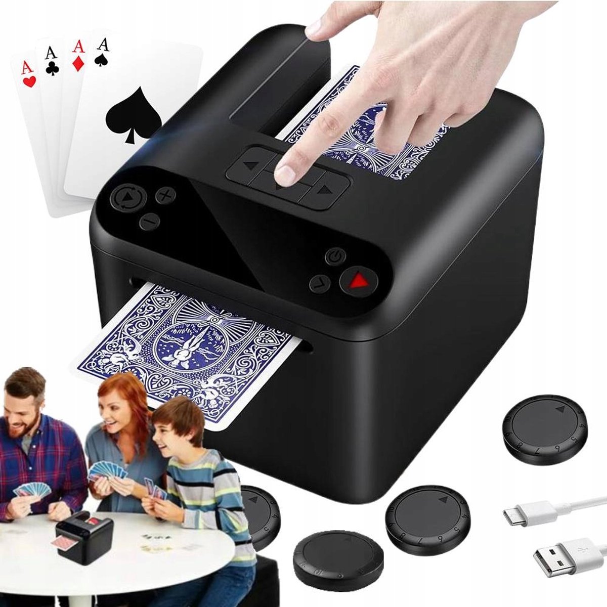 Automatische Kaartschudmachine - Elektrische Schudmachine - Draagbare Kaartenschudder - 9 Aanpasbare Instellingen - 4 Biedknoppen - 12 Spelers - Speelkaarten Schudder - Voor Poker & Bridge & UNO