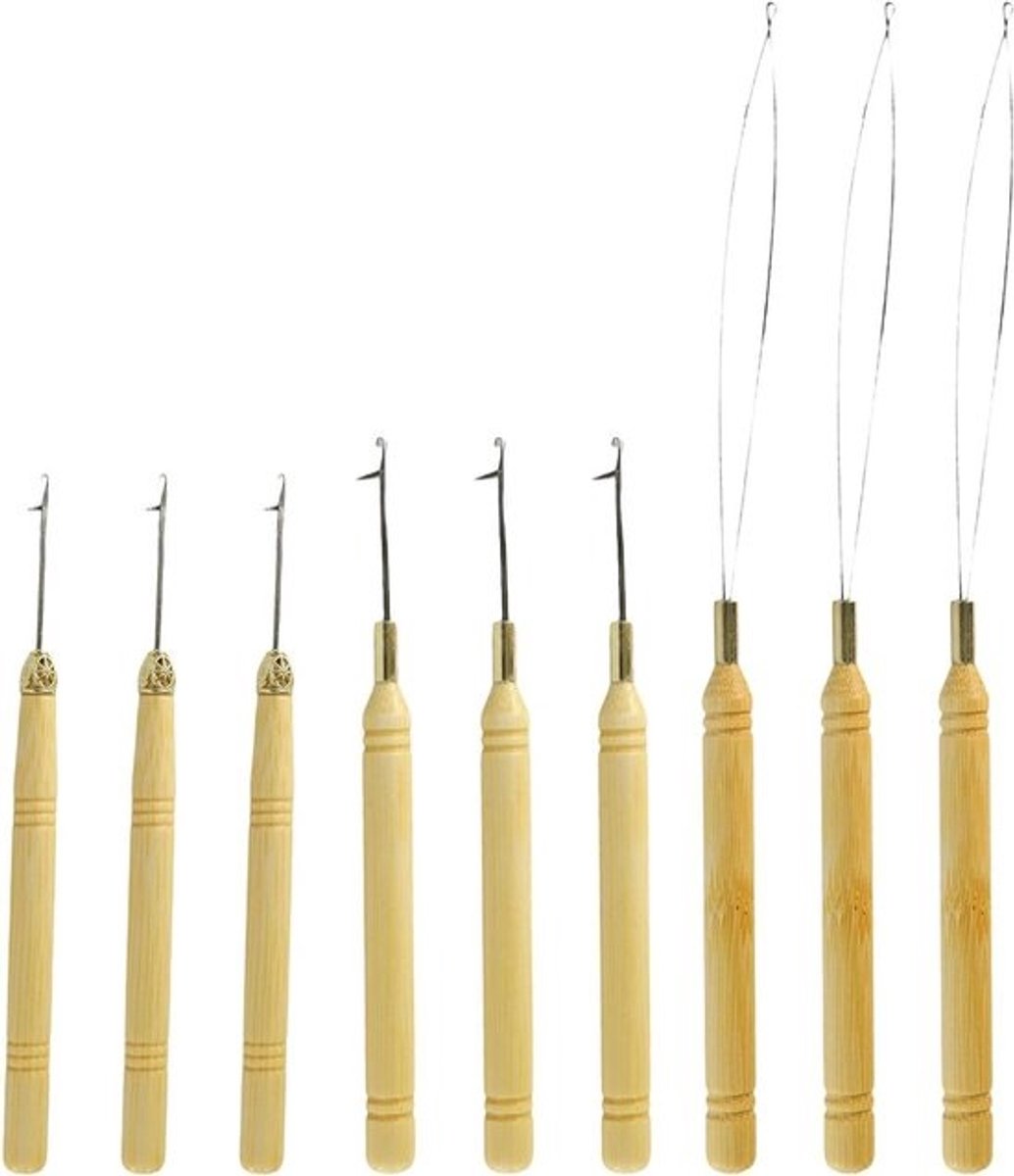 Kraalinrijger Haarlus - Haarkralen Tool - Haar Styling - Houten Handvat - 9 stuks - Niet gespecificeerd