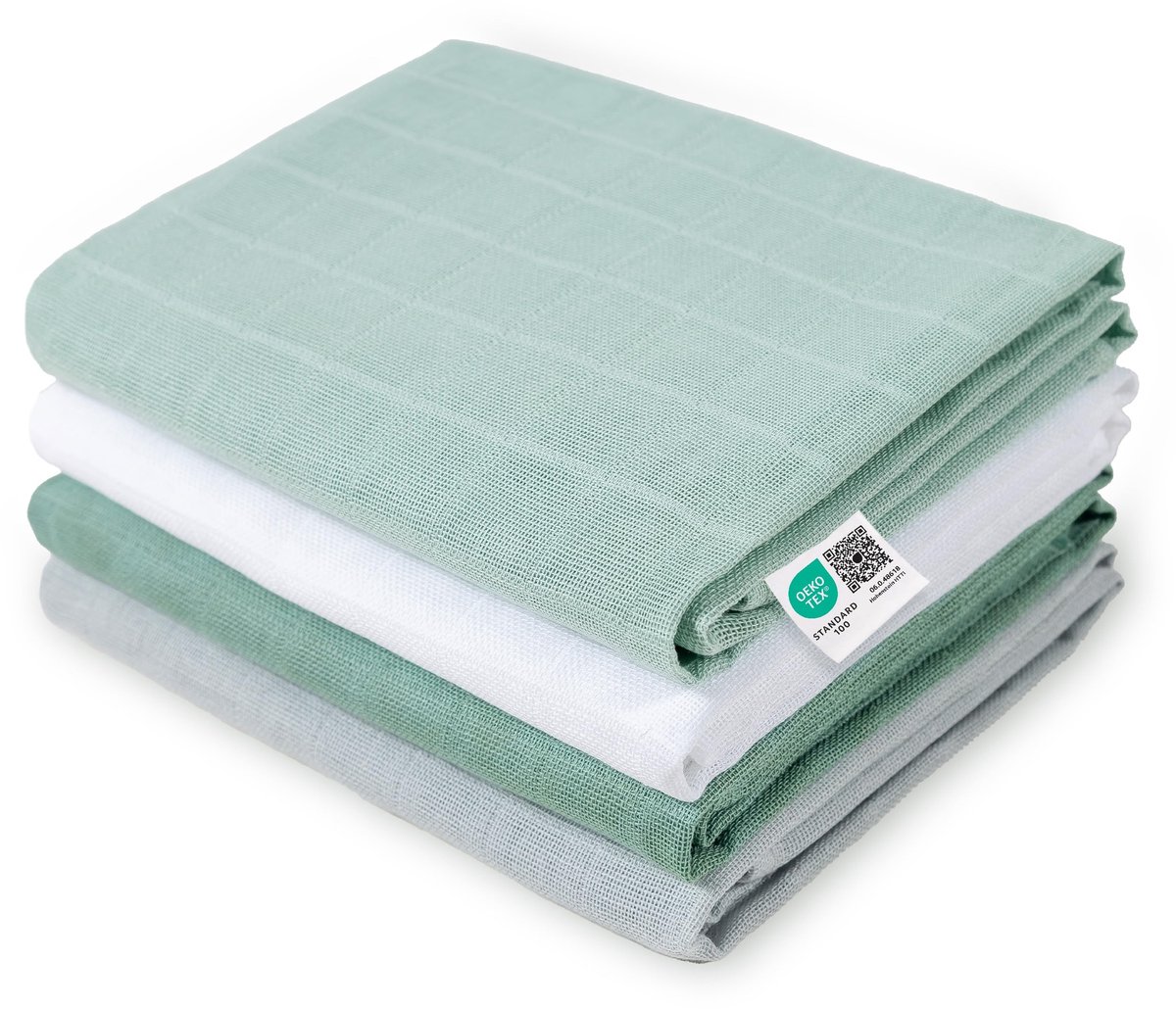 Set van 4 luiers - 70 x 70 cm - Iceberg groen/wit/mint/grijs