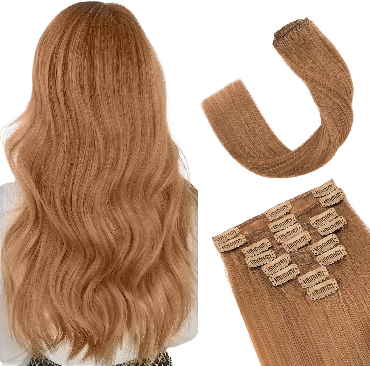 Clip-In Haar Extensions - 8 Tressen - 30 cm - Bruin