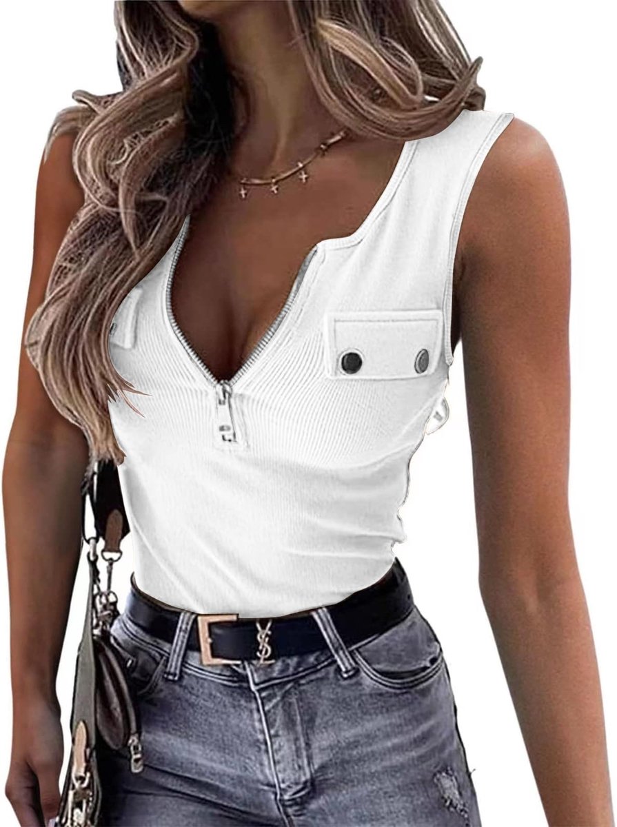 Mouwloze Tanktop - Slim Fit - Wit