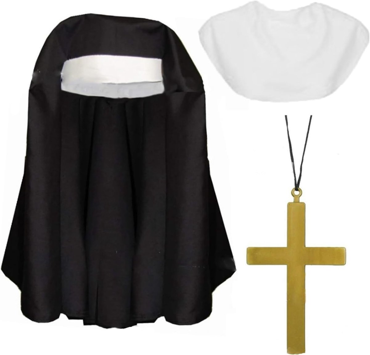 3-delige Halloween accessoires voor volwassenen met gouden kruis hanger, ideaal voor cosplay en masquerade feestjes
