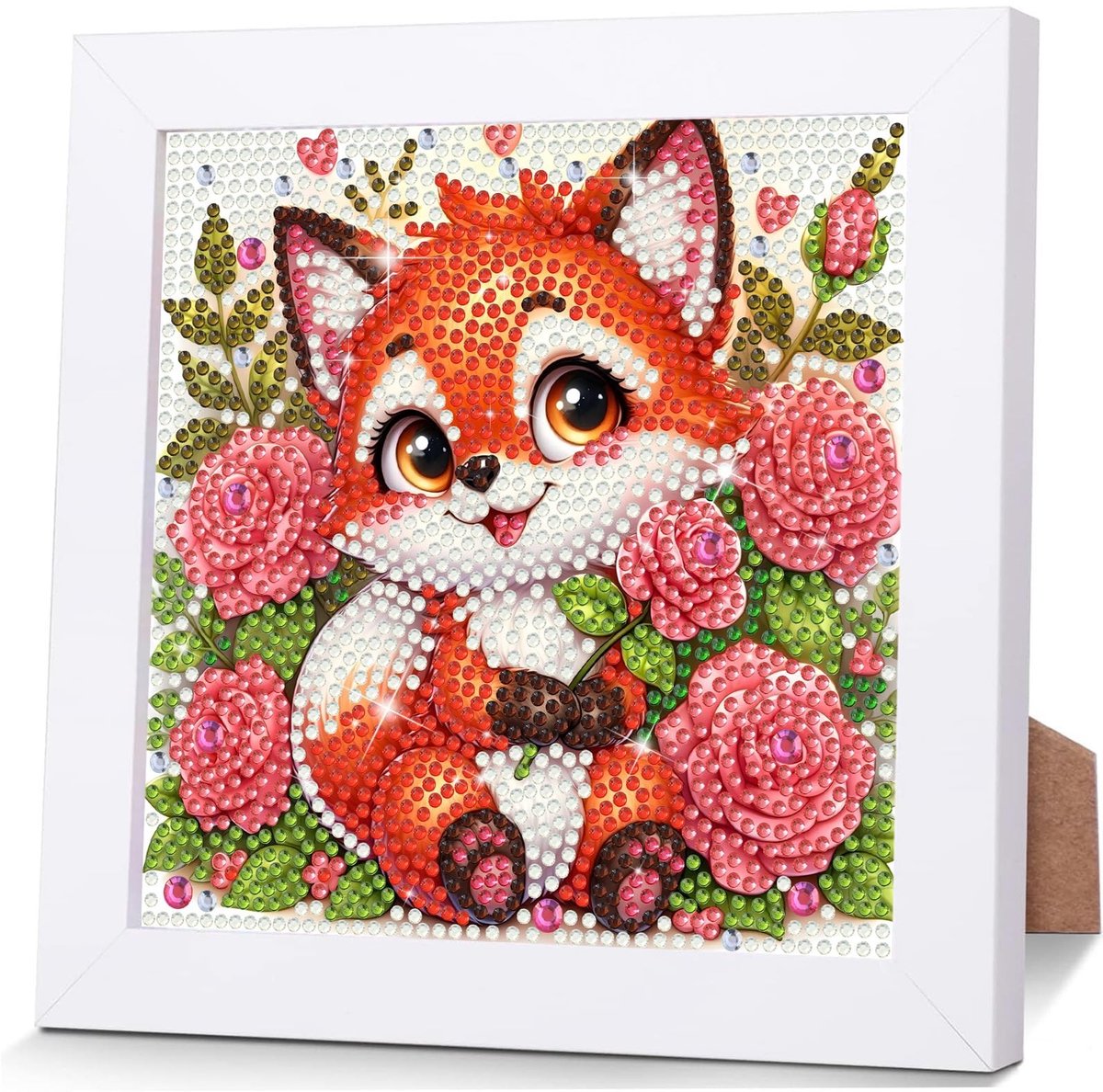 Diamant Schilderij Set voor Kinderen - 5D Vos met Lijst - 18x18cm