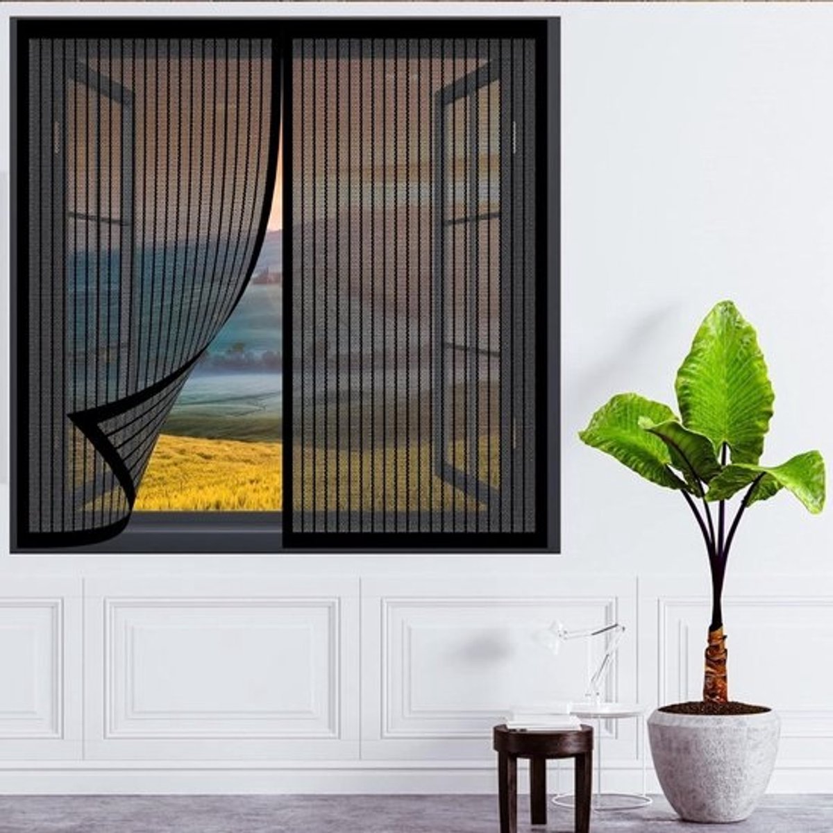 Insectengaas Raam - Vliegenhor Raamgaas - Insecten Buiten Houden - Automatische Sluiting - 80 x 150 cm - Zwart