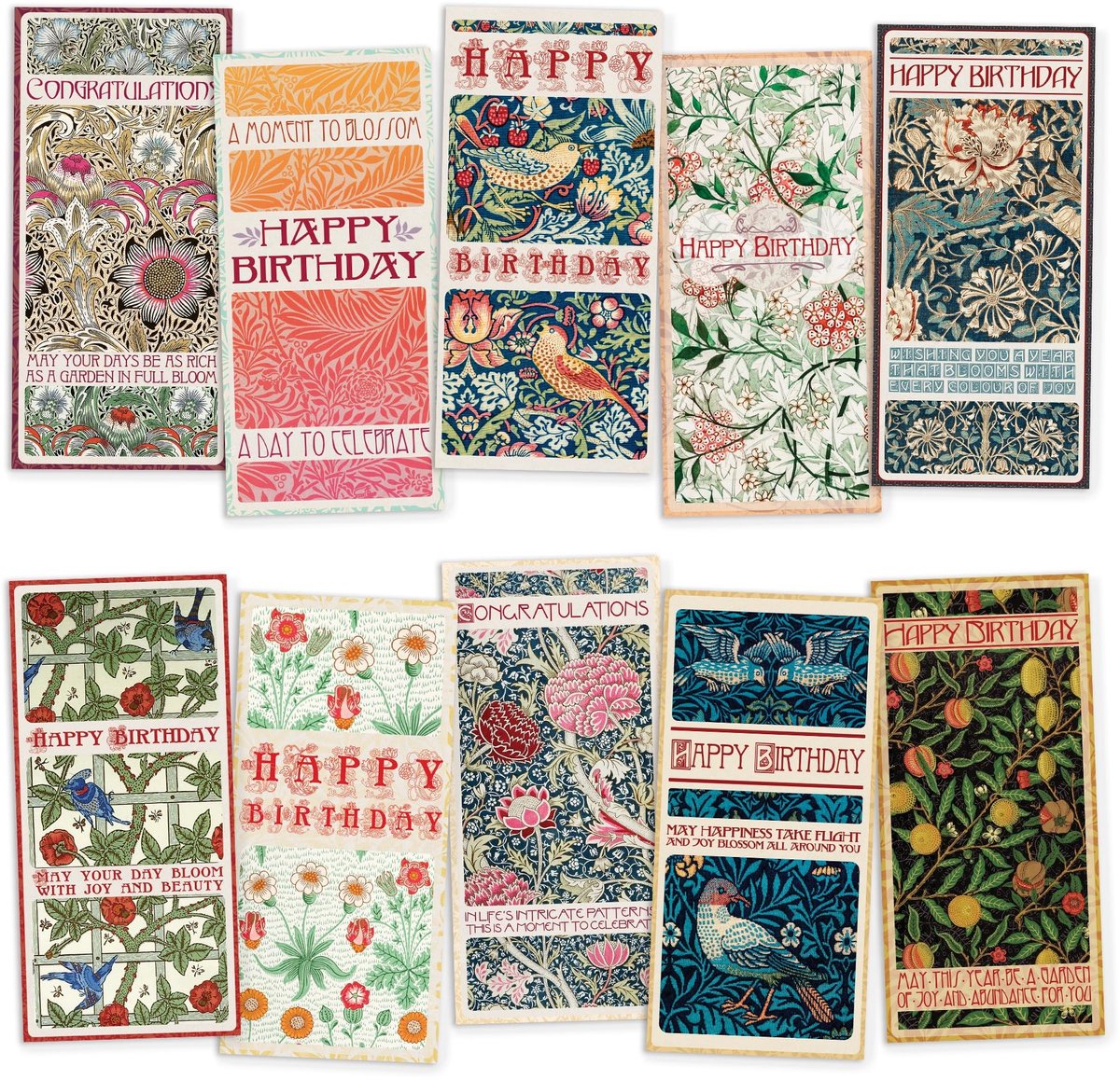 Verjaardagskaart met Envelop - Set van 10, Vintage Bloemen Design