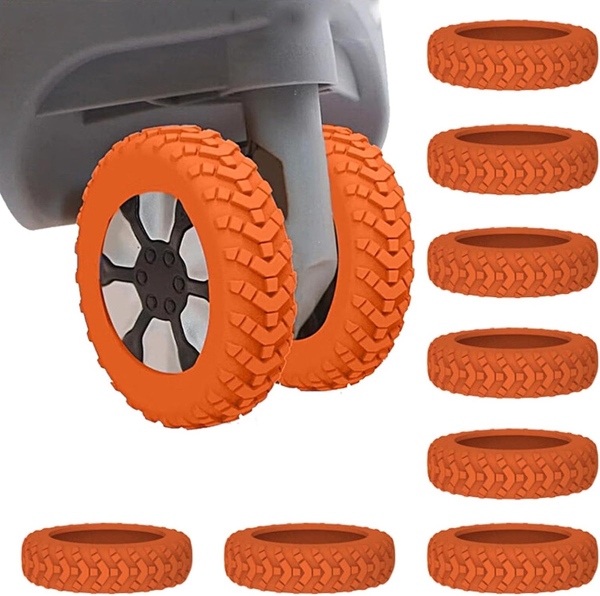 Siliconen Kofferhoezen Set van 8 Stuks - Bescherming voor Koffers, Geluiddempende en Antislip Hoezen in Oranje