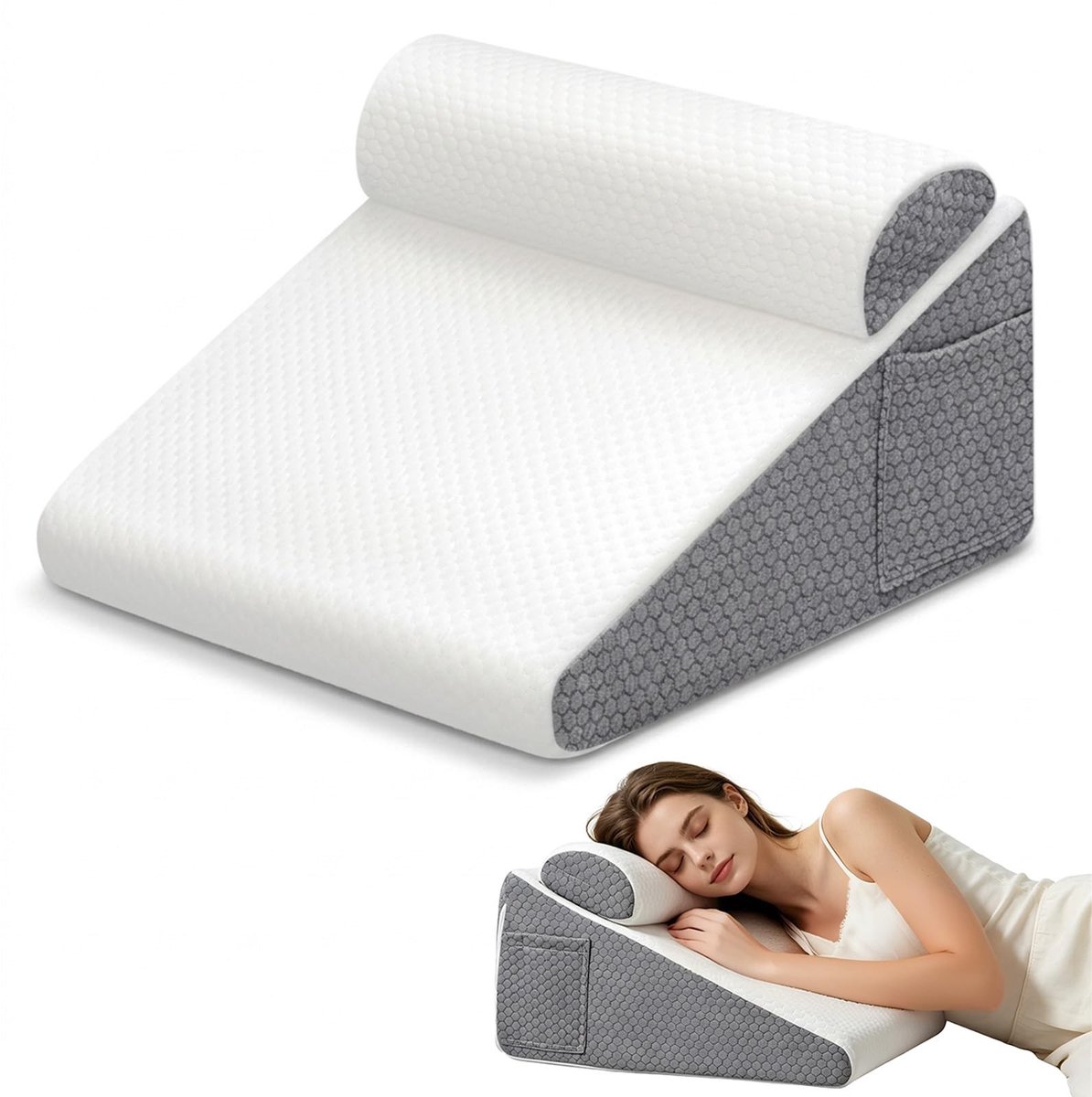Verstelbaar Kussen - Memory Foam Wedge met Armgat - Grijs