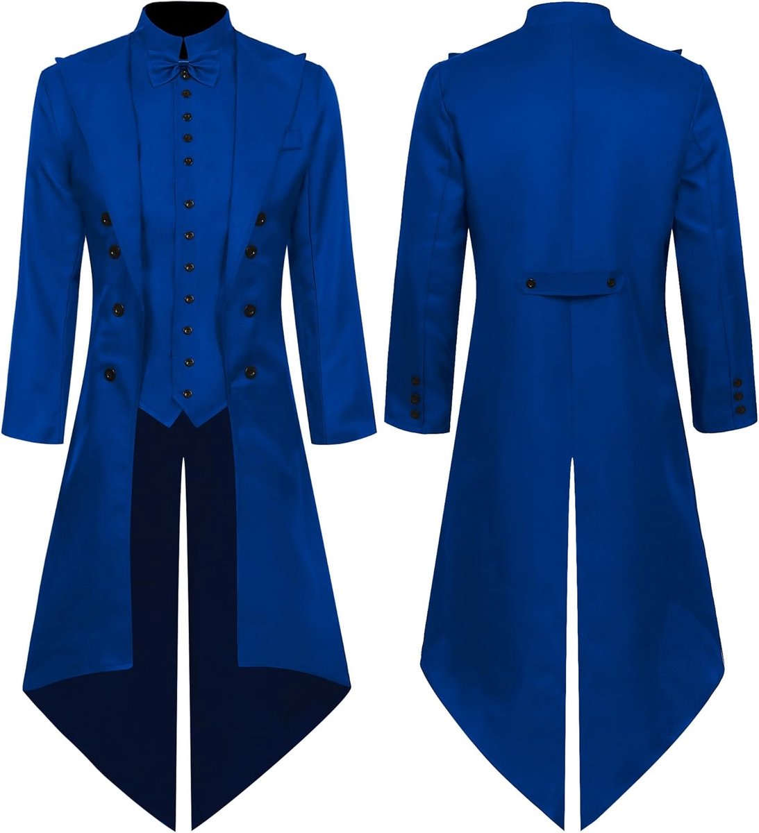 - Lange middeleeuwse jas voor heren, vintage, met Victoriaanse vlinderdas, kostuum, staart, renaissance, party, avond, S-XXL