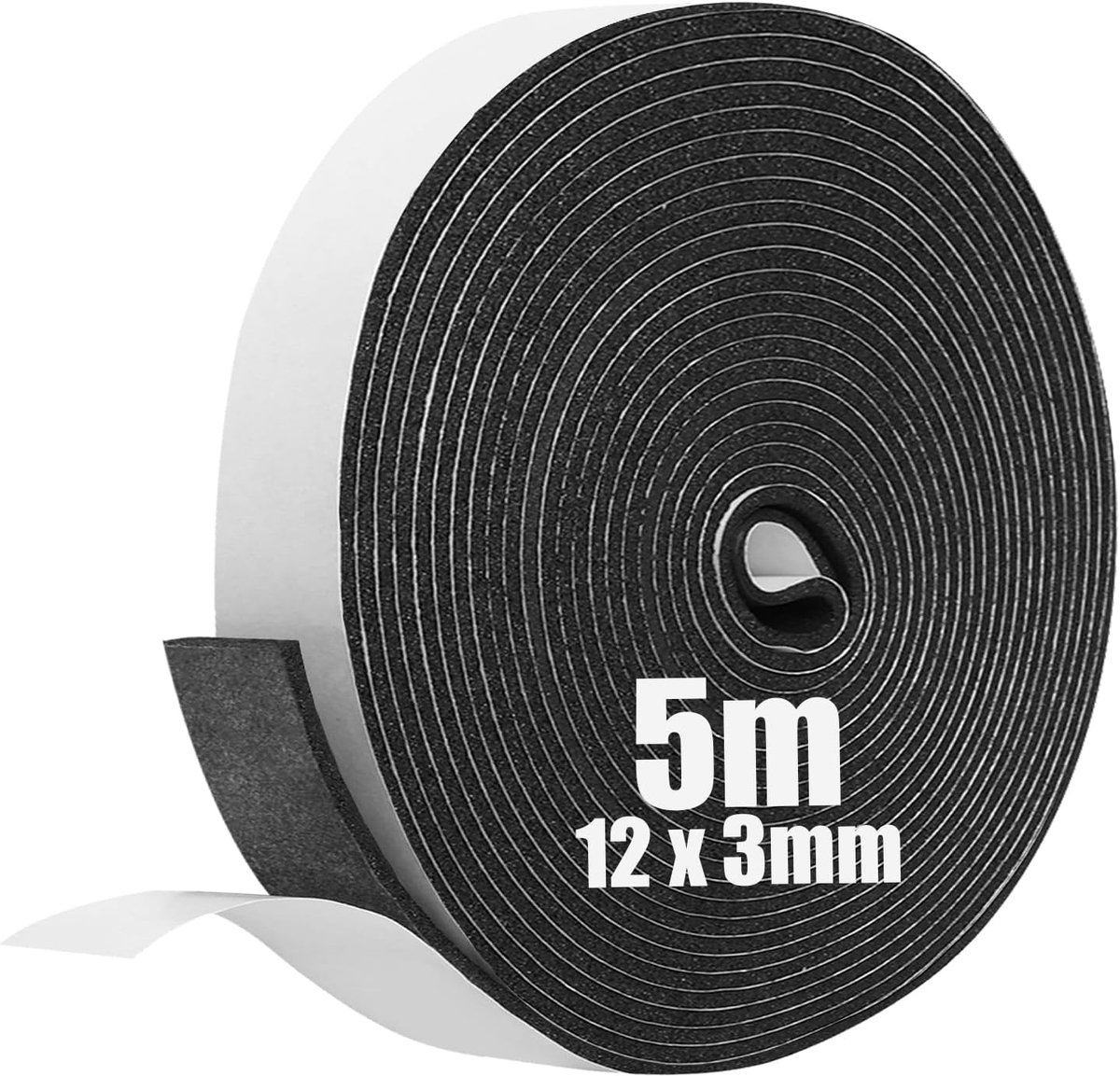 Schuimrubber, zelfklevende afdichtingstape, zelfklevend schuimplakband voor ramen, deurafdichtingen, afdichting, anti-botsing, geluidsisolatie (12 mm (B) x 3 mm (D) x 5 m (L))