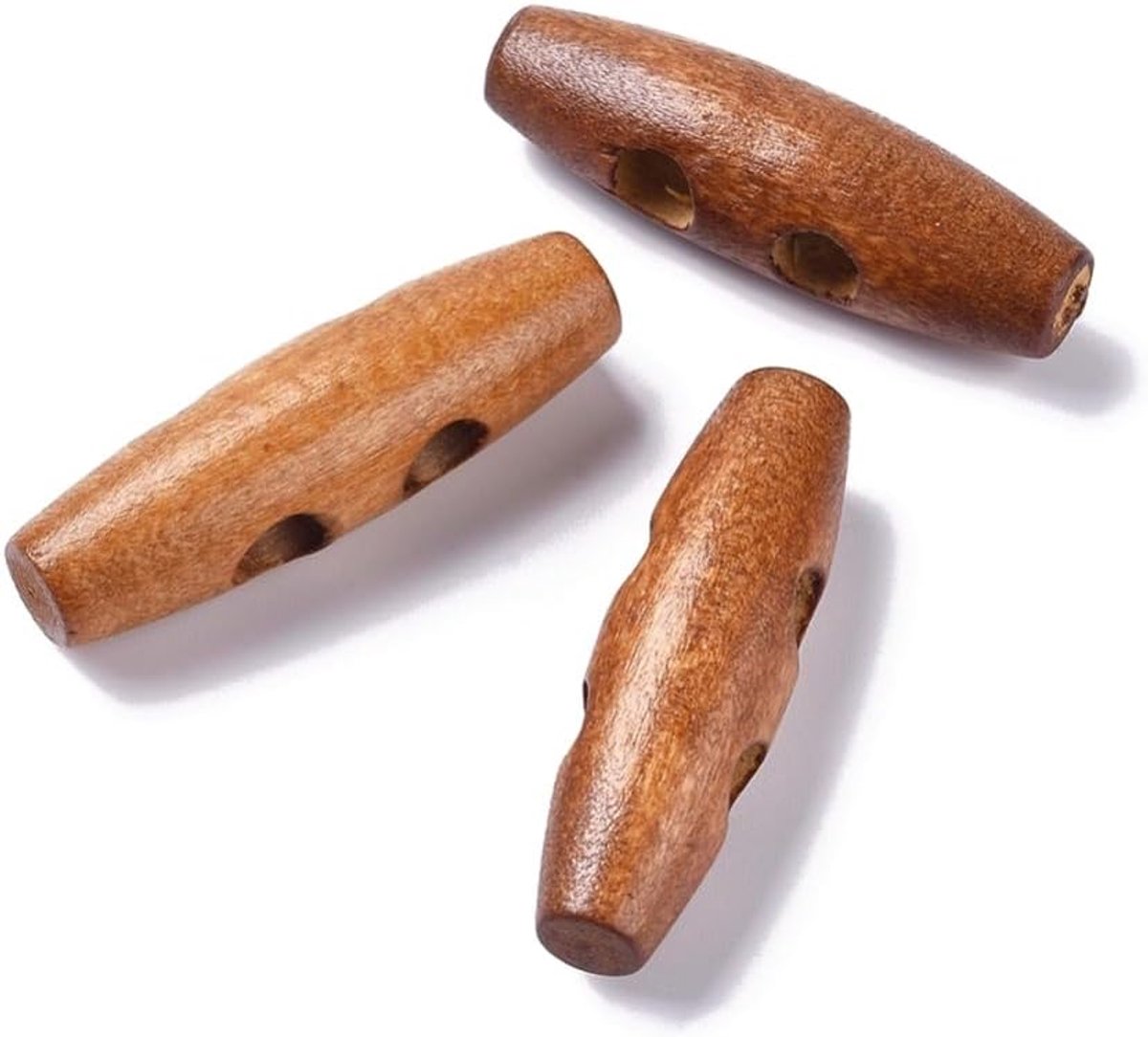 Knopen - knopen ovaal 40mm x 11mm (4,0cm x 1,1cm) oranje-bruin Peru bruin knevel 2 gaten van 6,0 mm per gat - langwerpige knopen om te naaien en te knutselen - jasknopen mantelknopen