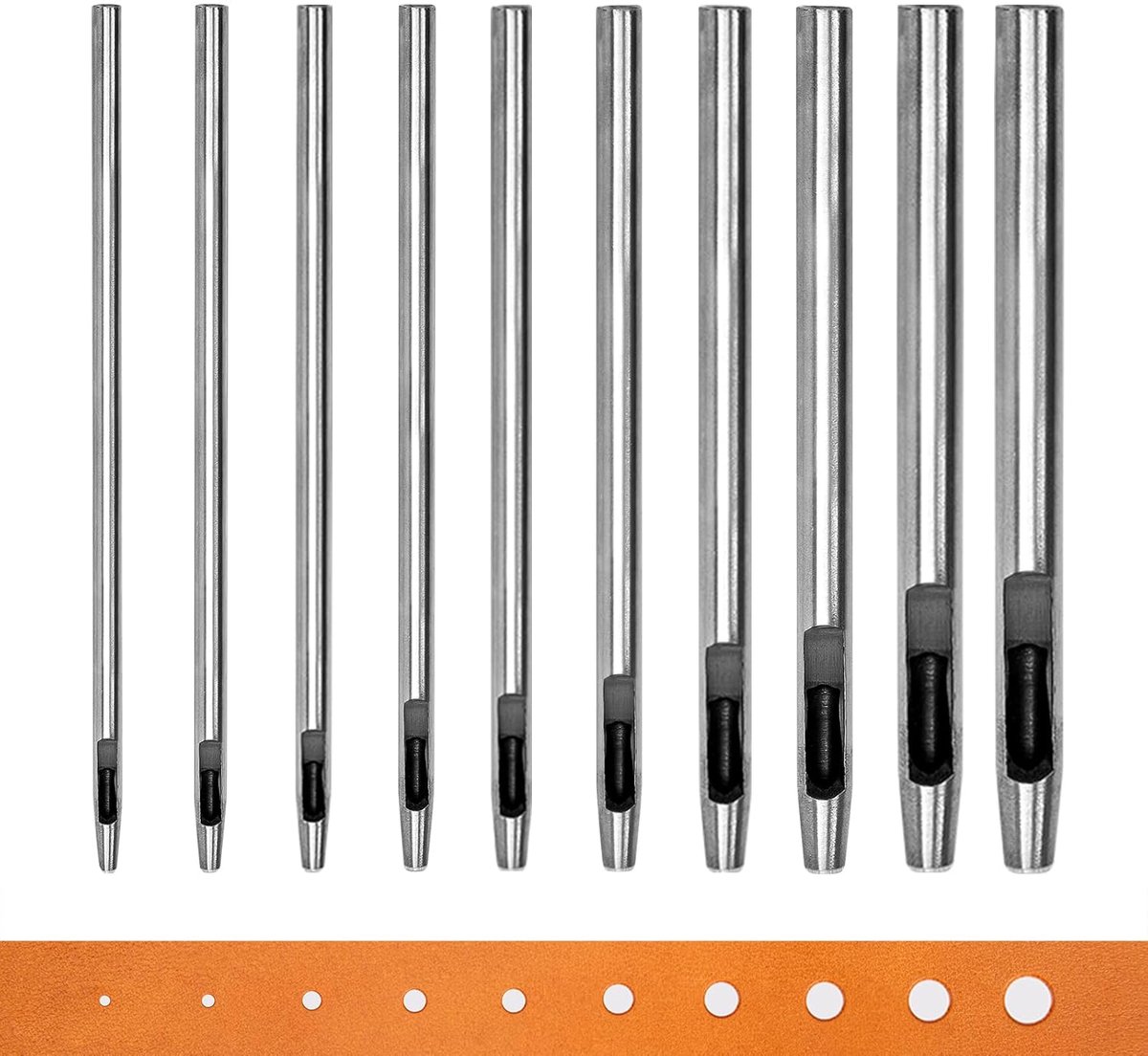Gatijzerset, ronde holle stans-snijgereedschap, gatenijzerset voor leer, horlogebandje, afdichtingsriem (10 stuks, 0,5 - 5 mm)