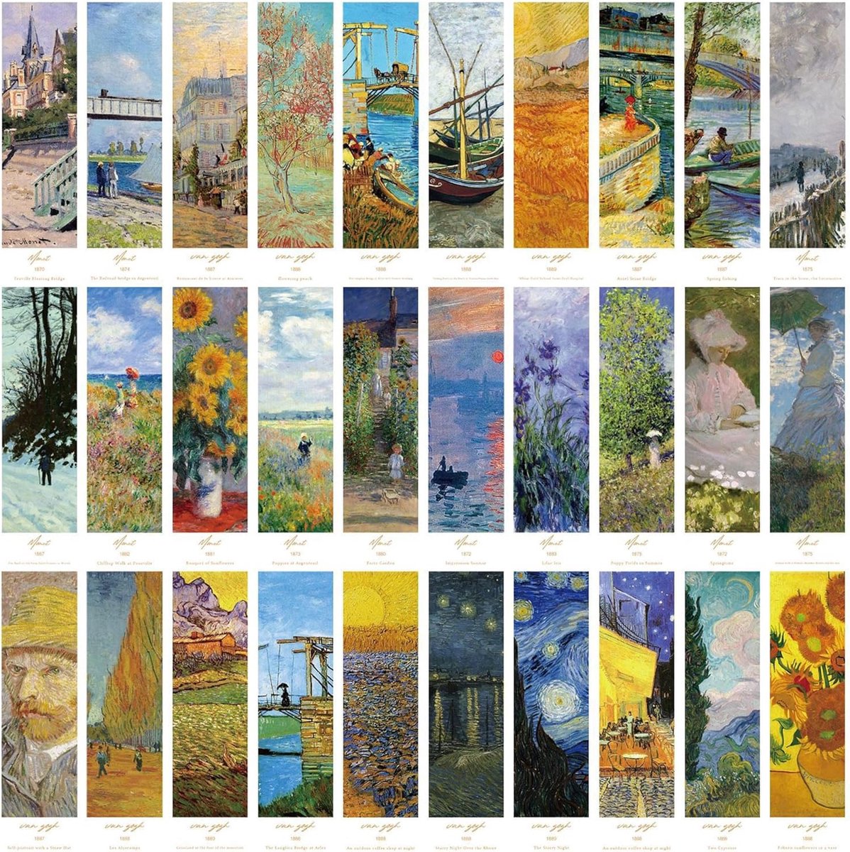 Bladwijzers, 30 Stuks, 15 x 4 cm | Klassieke schildermotieven, beschrijfbare achterkant en een praktisch formaat voor lezers, studenten en leraren