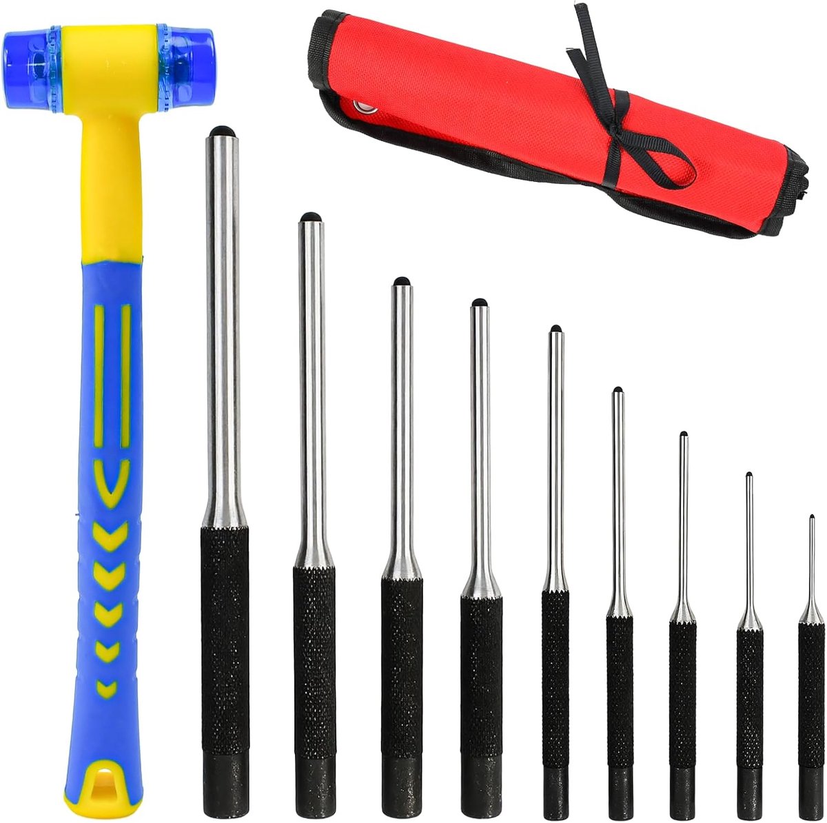 9-delige splintdriverset, doorslaggereedschap, 1,5 mm-8 mm, splintdriverset, spanstift-doorslagset, rolpin punch set met draagtas, hamer voor sieraden, reparaties, kunsthandwerk