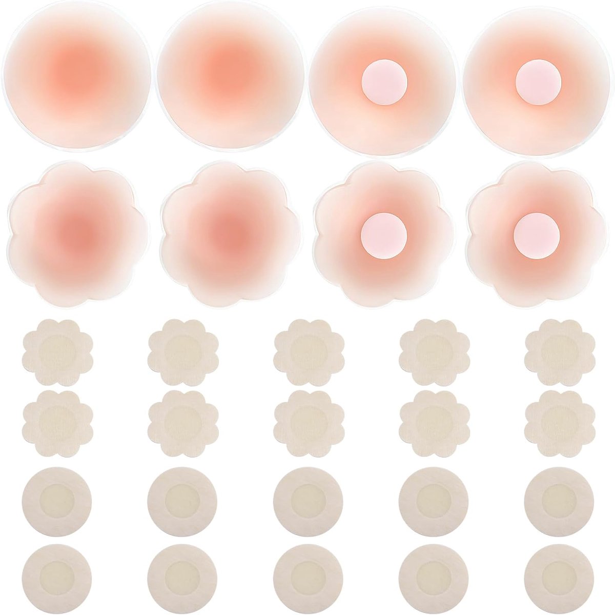Tepelcover voor Dames van Siliconen, 28 Stuks Ultradun en Herbruikbaar, Wasbaar en Zelfklevend (8 Siliconen & 20 Non-woven Tepelcovers), Perfect voor Strapless Jurken, Sport en Feest