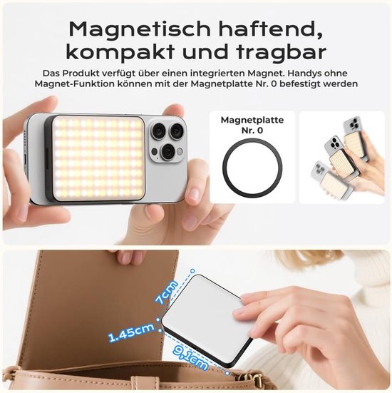 Lumiere Selfie-telefoon, 128 LEDS, RGB-Modus | Selfielamp 3000-6500 K 8 kleuren, met instelbare helderheid, oplaadbaar via USB, voor telefoon, camera, computer — afbeelding 5