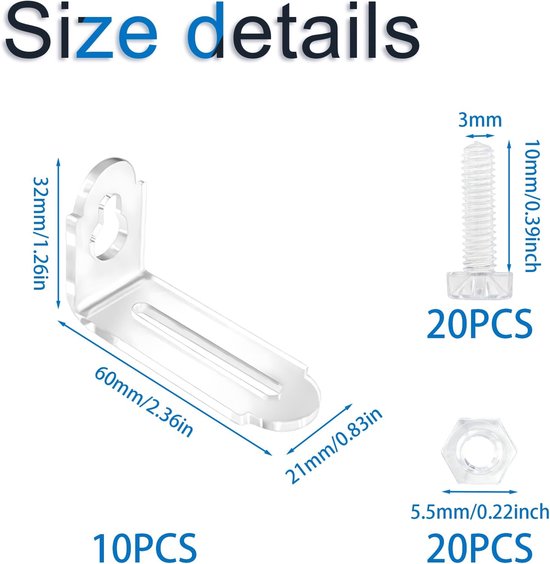 10Pcs L-Vorm Beugels Transparant Clear Acryl Hoek Beugel 90 Graden Ondersteuning Plank Hoek Brace Haakse Beugel — afbeelding 5