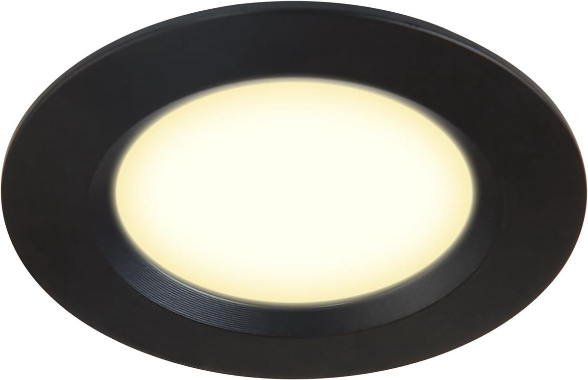 Set van 1 meubellamp, 12 V, ultra plat, 3 W led-inbouwspot, 55 mm gatuitsparing met 2 m kabel, IP44, plafondspot voor spiegelkasten, vitrines, meubels en kasten (zwart 3000 K)