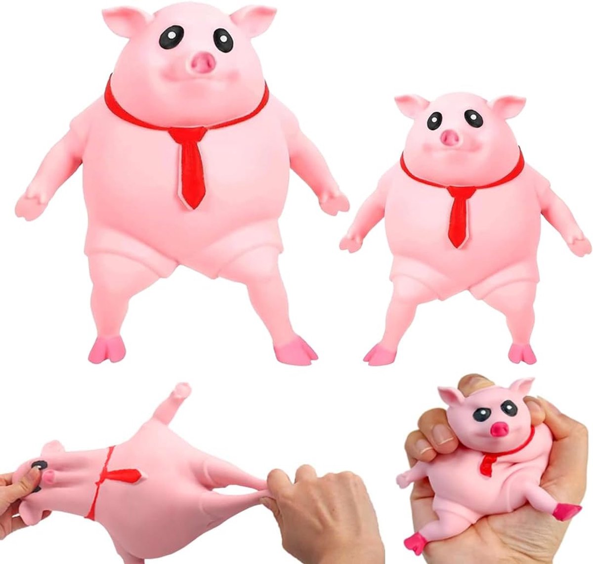 varken, anti-stress speelgoed, varkensknijpspeelgoed van TPR, rekbaar en wasbaar squishy varken voor kinderen en volwassenen (grote en kleine set)