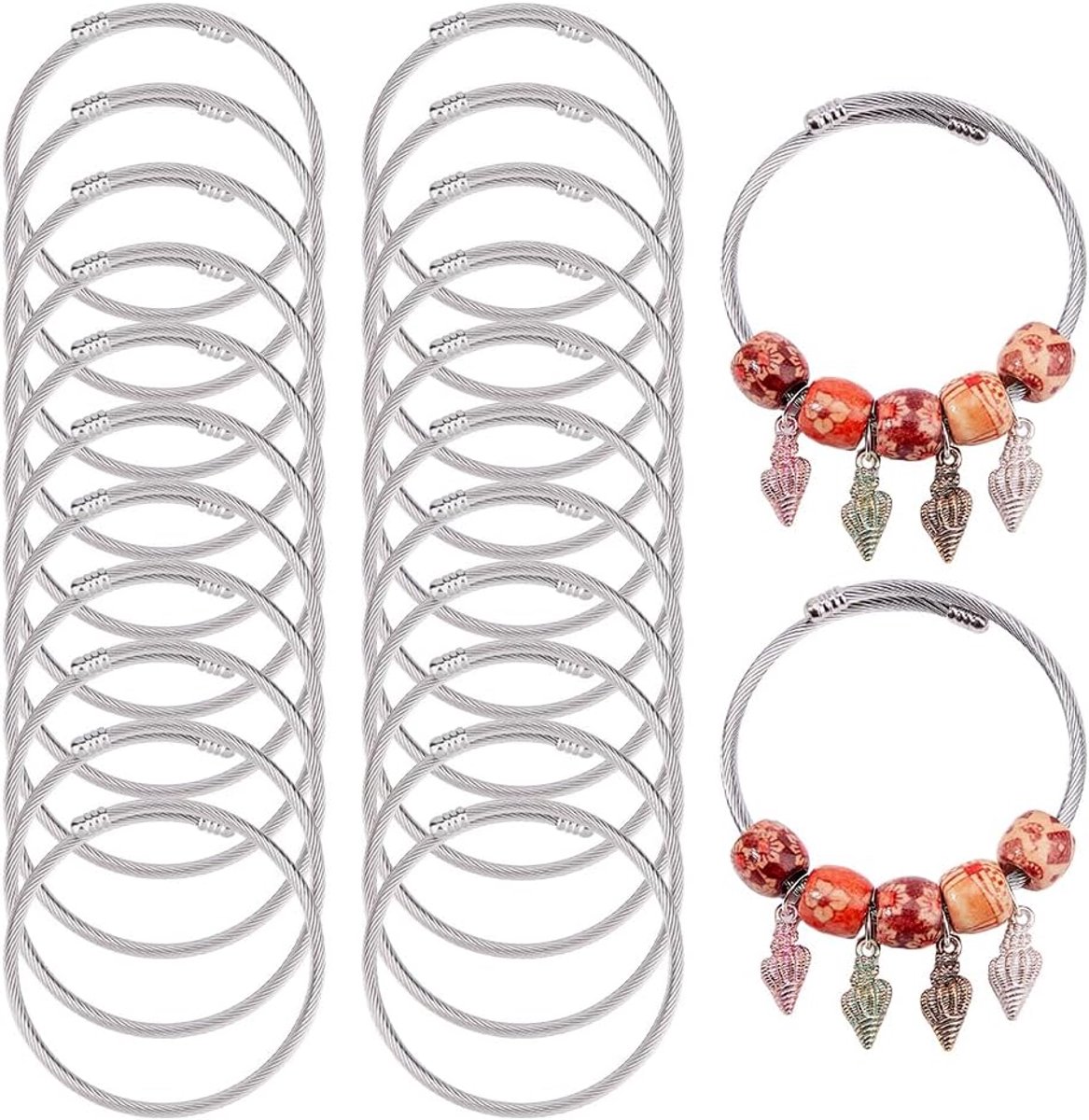 24Pcs Twisted Kabel Draad Armbanden Twist Armbanden Armband Rvs Open Manchet Armbanden Verstelbare Uitbreidbare Armband Voor Vrouwen Diy Sieraden Maken Levert