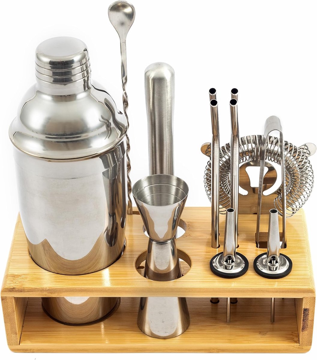 Cocktailset – 825 ml Boston Shaker van roestvrij staal, gemakkelijk te openen en zonder klemmen, professionele cocktail shaker set incl. standaard ideaal voor barkeepers en
