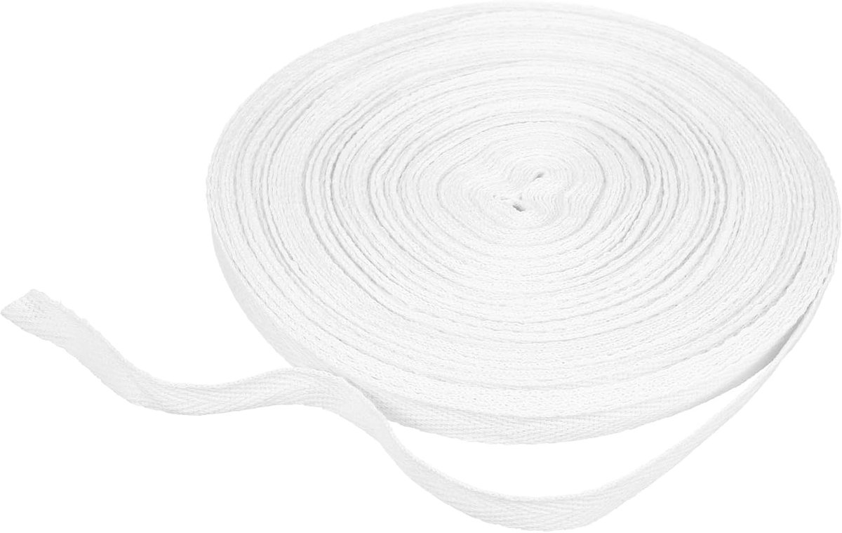 Katoenen Visgraatlint 10 mm x 21 meter visgraatstof biasrol voor doe-het-zelf naaien geschenkverpakking, wit
