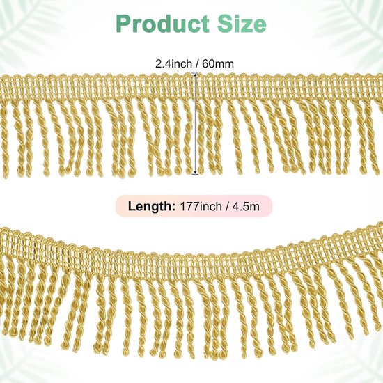 METERXITY 5 Yards Gordijn Franjes Franje Trim, 6 cm Brede Polyester Franje Boho Kant Naaien Franje Trimmen Kwastje Franje Trim voor Tassen/DIY Decoratie/Rok/Bank/Kleding [Donker Goud] — afbeelding 2