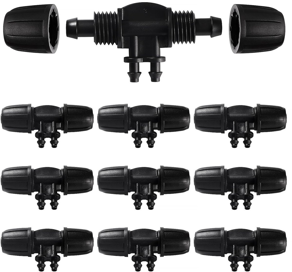 10 Stuks Druppelirrigatiefittingen, 4-Weg Anti-Drop 8/12 mm tot 4/7 mm Irrigatie Buis Fitting, Barbed Tee Connector voor Druppelirrigatie, voor Gazon, Landbouwbedrijf, Tuin