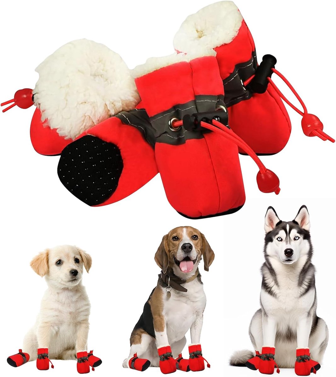 Schoenen, antislip hondensokken, hondenschoenen met reflecterende riemen, hondenschoenen, sneeuw, warm, pootbeschermingsschoenen voor kleine en middelgrote honden (rood, maat 5)