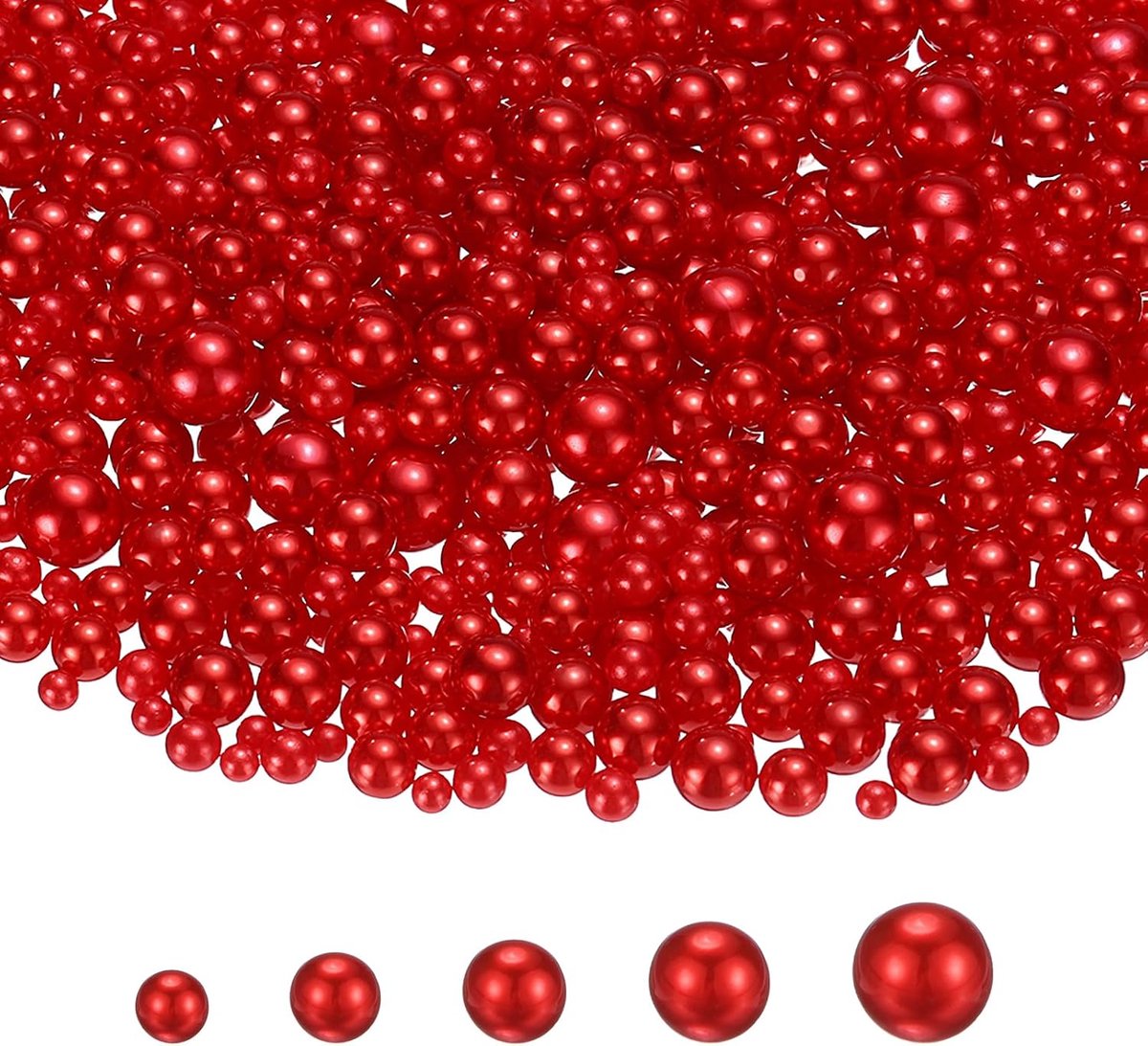 1000 Stuks Geen Gat Parels, 3mm 4mm 5mm 6mm 8mm Mini Ronde Faux Parel voor Kunstambachten Sieraden Maken Nail Vaas Filler Verjaardag Bruiloft Feest, Donkerrood