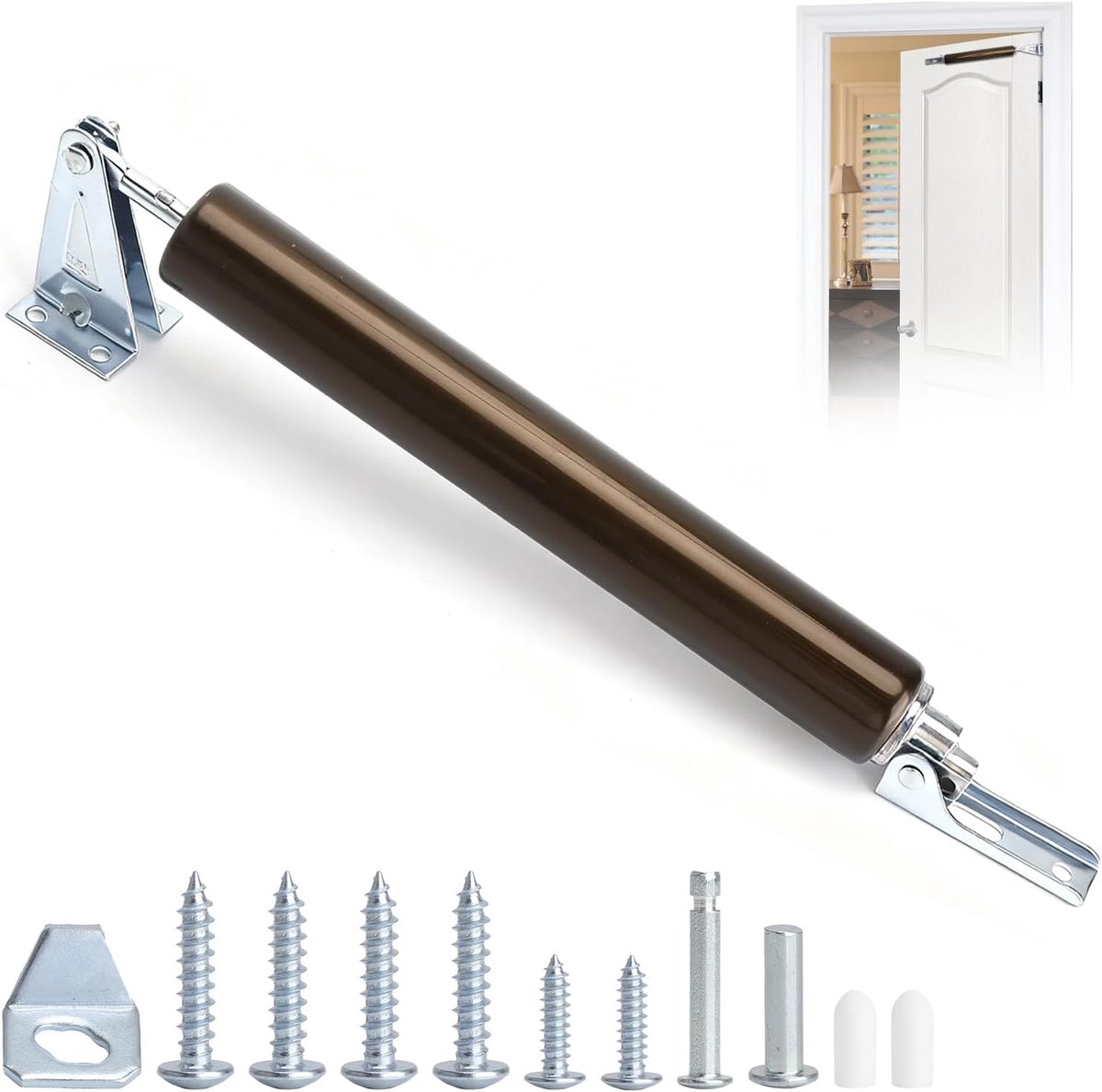 Deursluiter, 32 × 230 mm, automatische deursluiter van aluminium in antiek brons, stille deurdemper met soft-close-functie, eenvoudige montage zonder boren, voor kamerdeur, tuinpoort