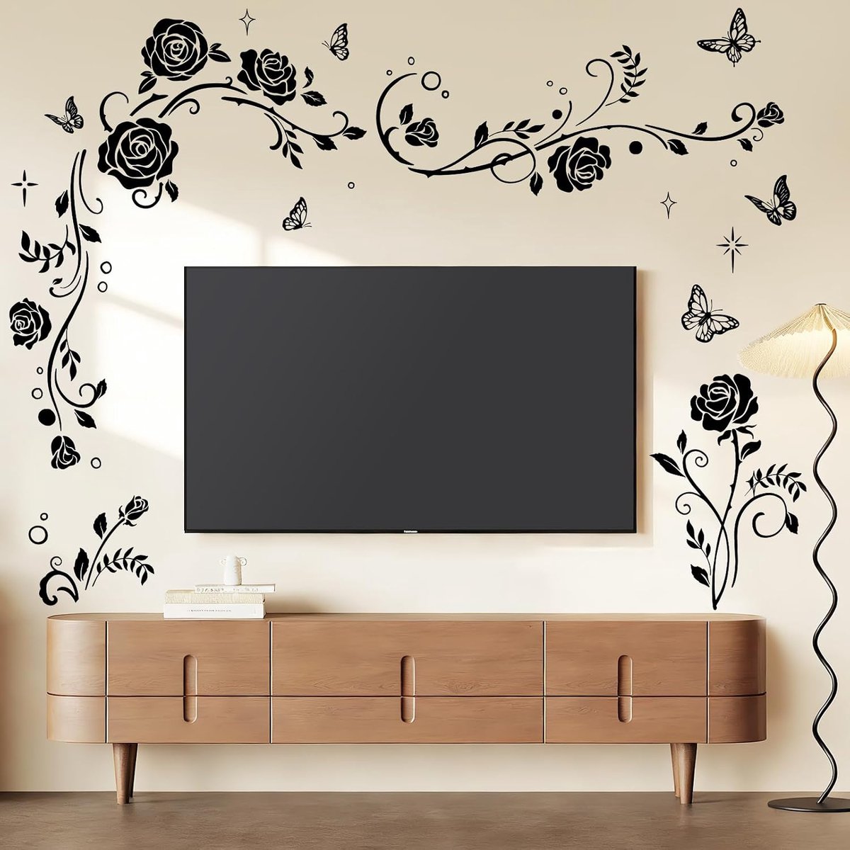 Muurstickers, zwarte wijnstok, muurstickers, rozen, wanddecoratie, bloemen voor slaapkamer, woonkamer, keuken, badkamer