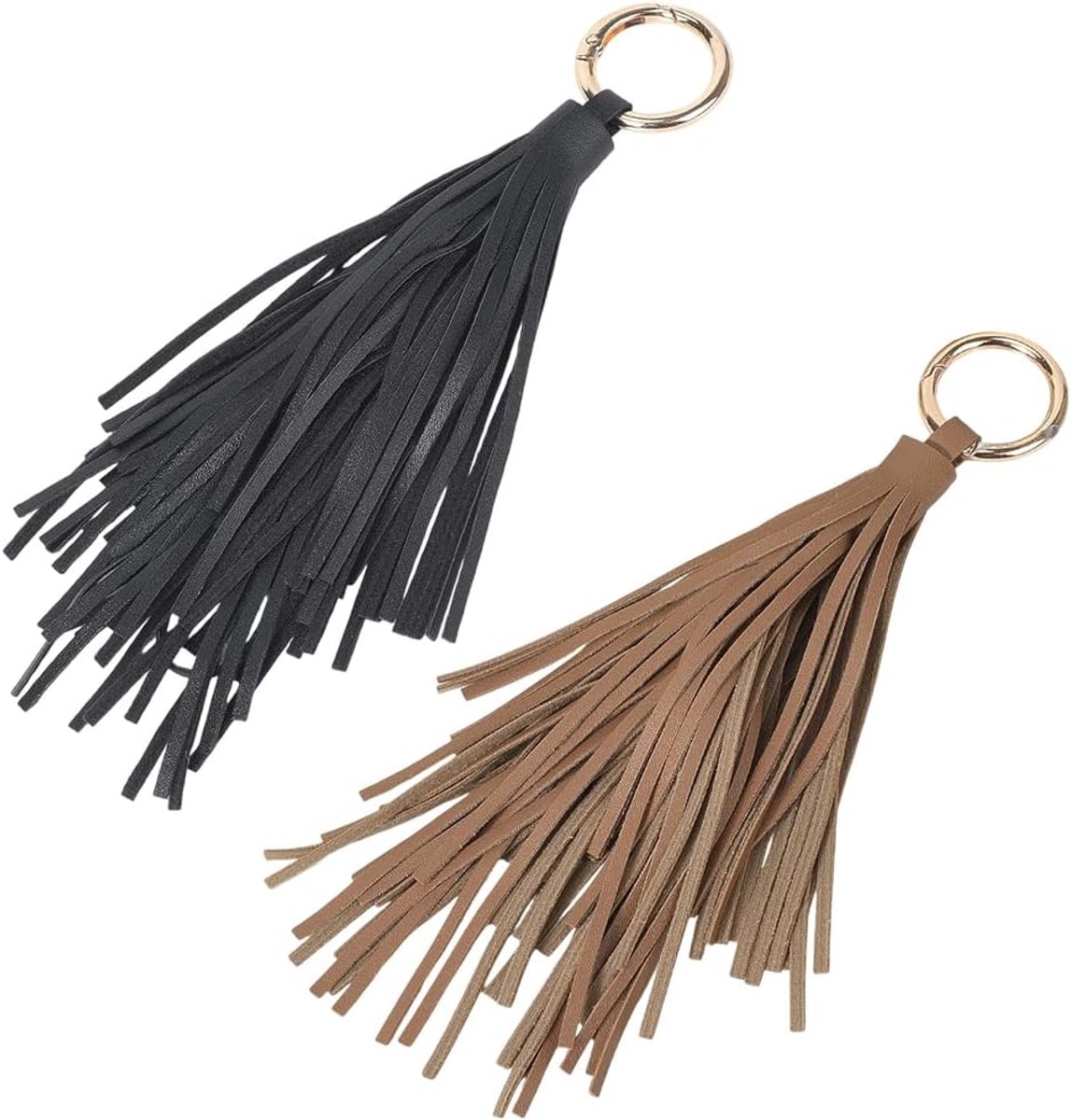 2 STKS Vrouwen PU Lederen Kwastje Hanger Keychian 2 Kleuren Cirkel Auto Sleutelhangers Houder Lederen Kwastje Sleutelhanger met Gouden Ring Handtas Charms Sleutelhanger voor Mannen Vrouwen