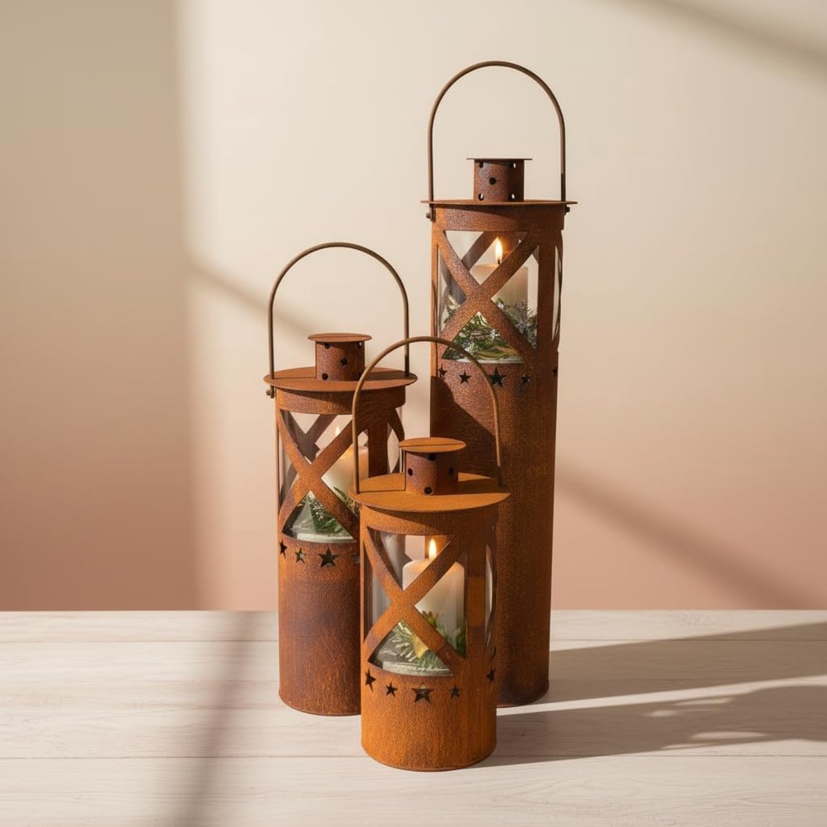 lantaarn Stella - tuindecoratie - rustiek - met glazen inzetstuk voor kaarsen - vintage look (47)