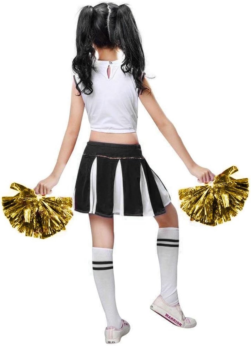 Cheerleaderkostuum voor meisjes, cheerleadingkleding voor kinderen, outfit uniform met pompons, zwart, 8-9 jaar, maat 140